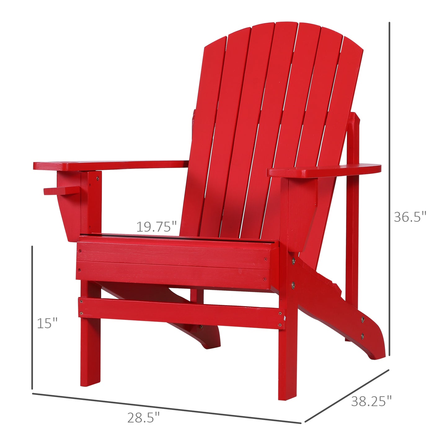 Outsunny Classic Adirondack Chair, Muskoka Chairs, Garden Deck Chair with Cup Holder for Patio, Indoor, Backyard, Red