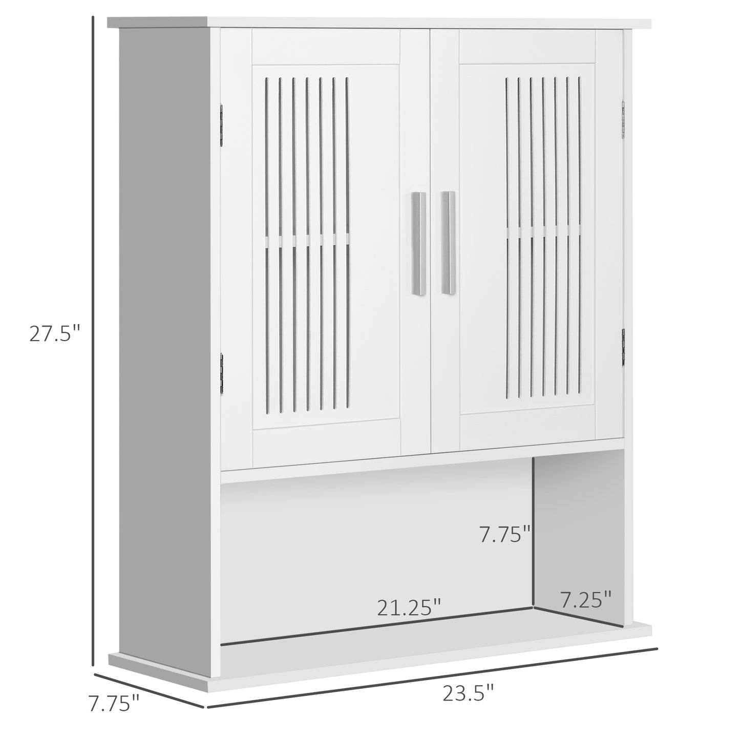 Modern Wall Mount Bathroom Cabinet, Storage Organizer with 2 Door Cabinet and Shelf, White