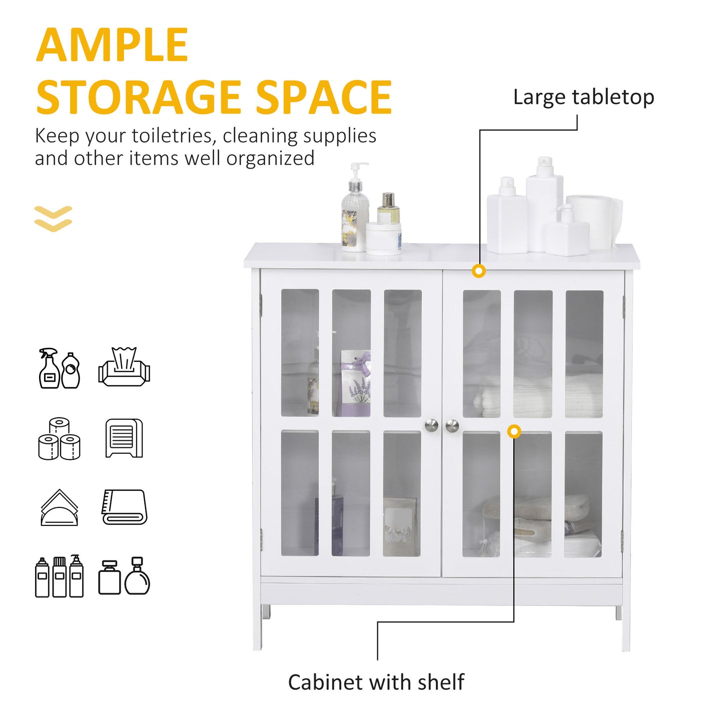 kleankin Storage Sideboard Buffet Cabinet Credenza with 2 Transparent Doors Dining Cupboard for Multifunction in Kitchen, Hallway, Living Room White