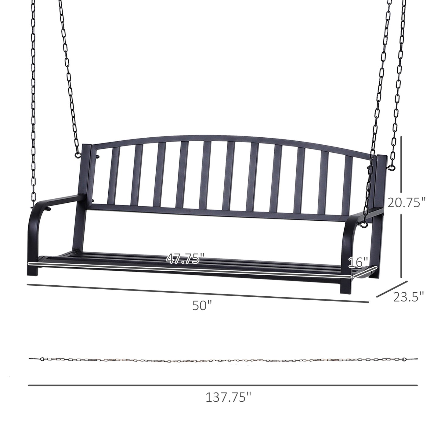 Outsunny 50" Porch Swing Patio Swing Chair Hanging Bench Outdoor Glider Chair with Chain Black