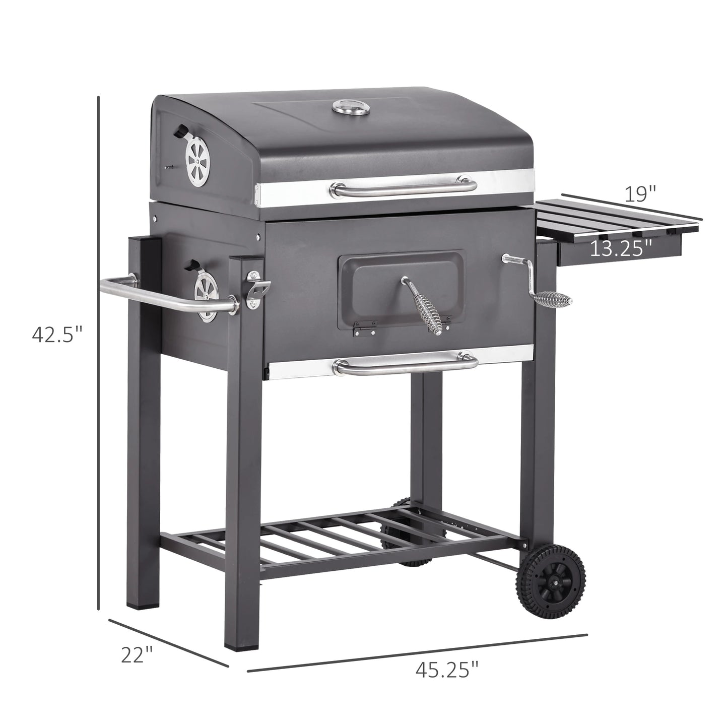 Outsunny Charcoal Grill BBQ Trolley Smoker Camping Picnic Portable Backyard with Side Shelf