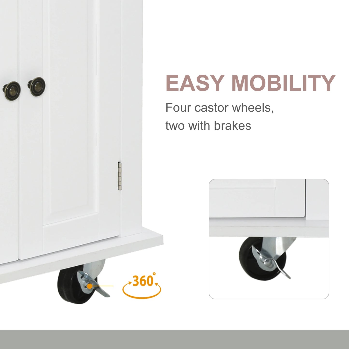 Rolling Kitchen Island Trolley Cart Spice Rack Towel Rack Drawer Wood Top White