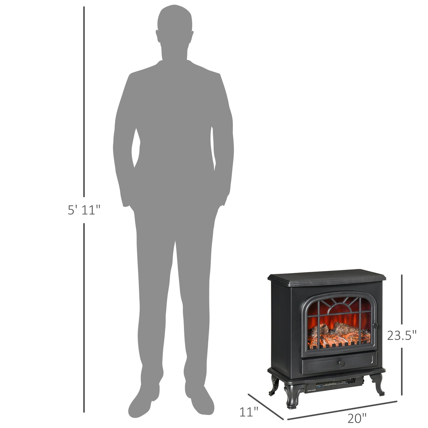 Freestanding Electric Fireplace Heater, Fireplace Stove with Realistic Flame Effect and Adjustable Temperature, Overheat Safety Protection, 750W/1500W, Black