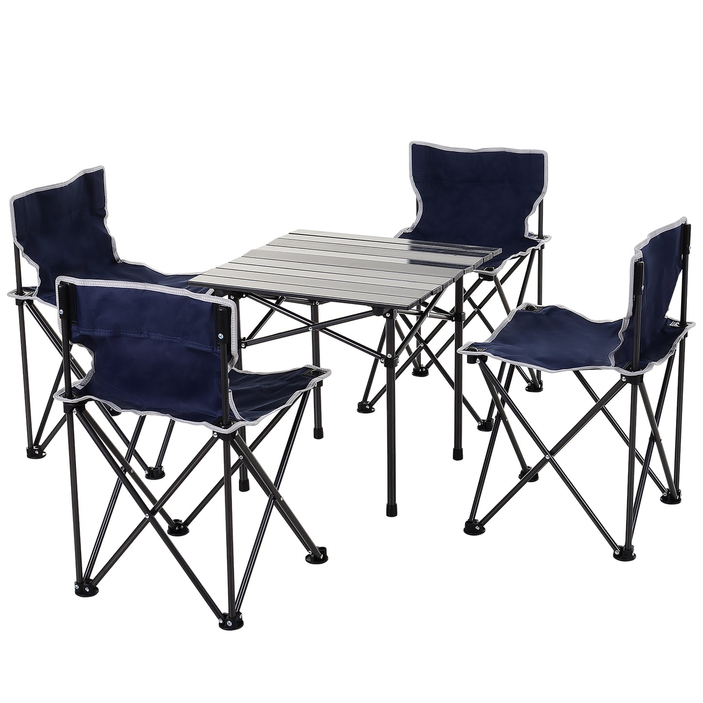 Outsunny Portable Picnic Table with 4 Stools and Carry Bag, Folding Camping Table and Chairs Set w/ Aluminum Roll-up Tabletop for Indoor Outdoor Travel Party BBQ