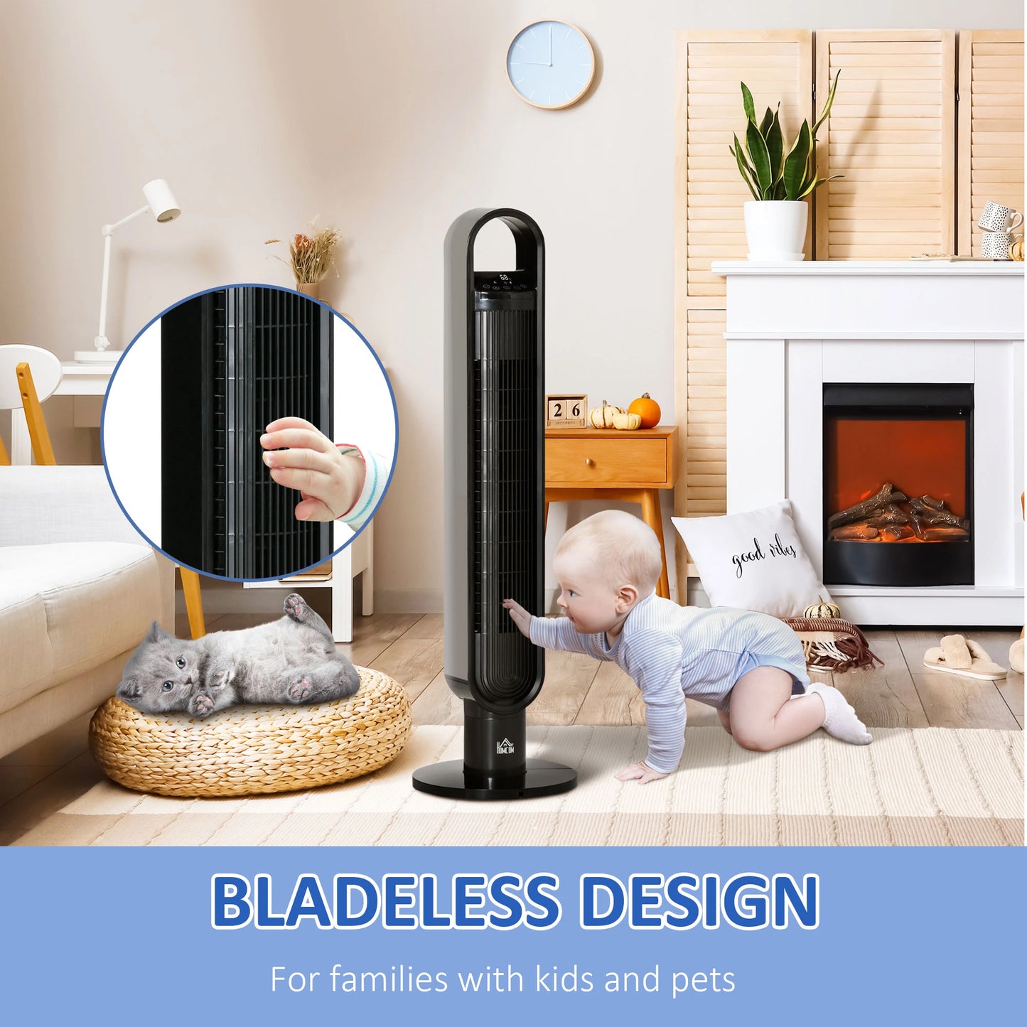 Freestanding Tower Fan Cooling for Home Bedroom with Oscillating, 3 Speed, 12h Timer, LED Sensor Panel, Remote Controller, Black
2