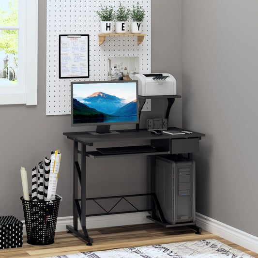 Computer Desk with Keyboard Tray, Writing Desk with Drawer, Workstation for Home Office, Black (35.4"Lx19.7"Wx37.4"H)