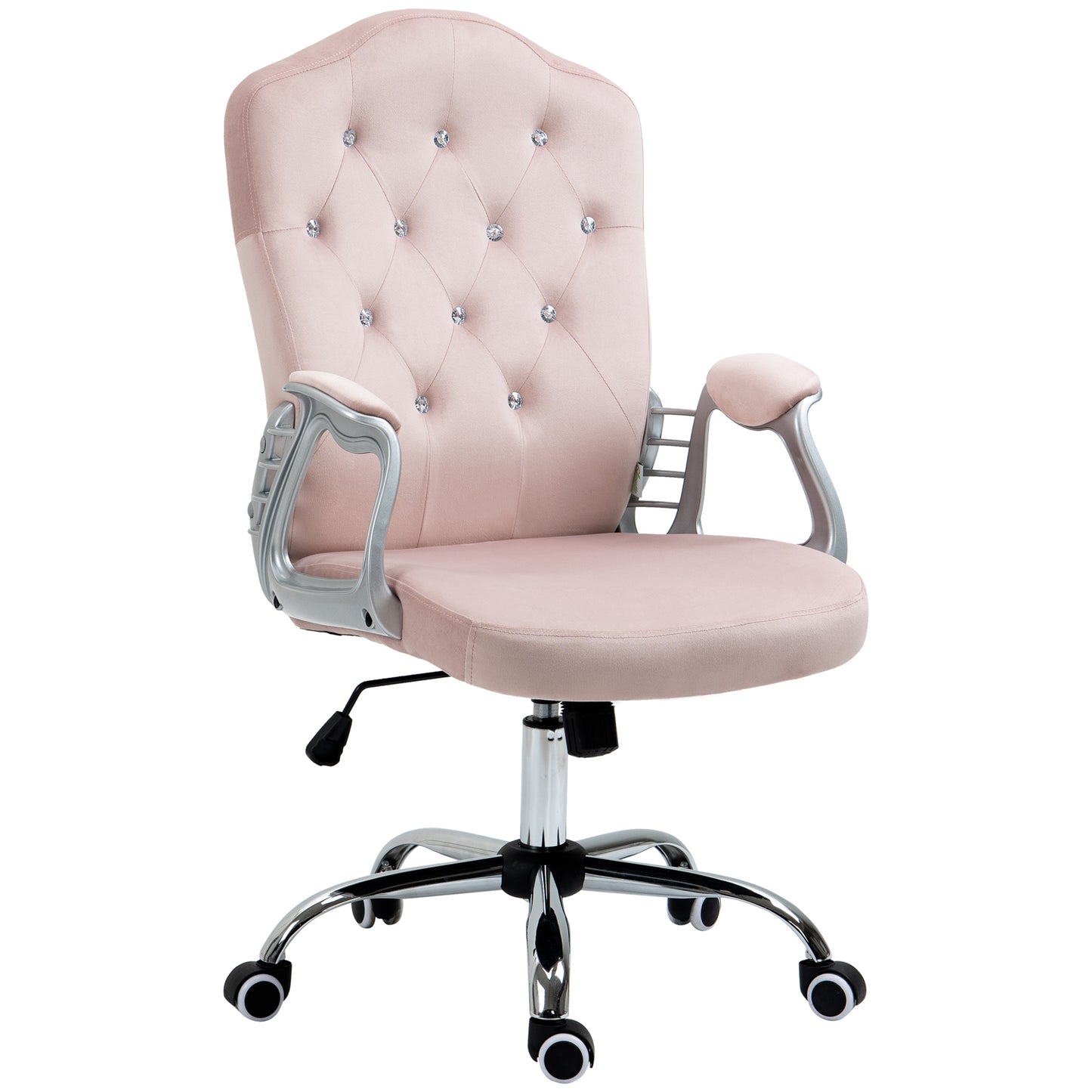 Vinsetto Home Office Chair, Velvet Computer Chair, Button Tufted Desk Chair with Swivel Wheels, Adjustable Height, Tilt Function, Pink