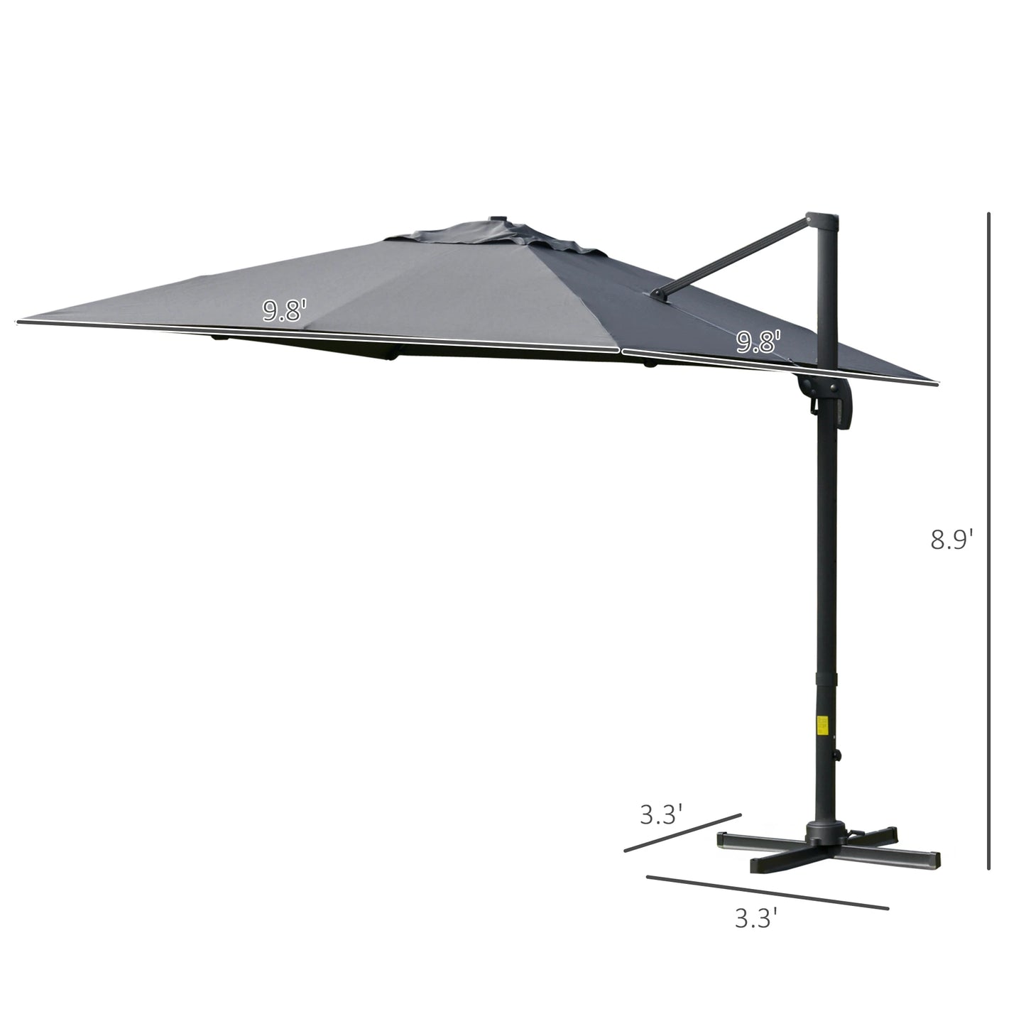 Outsunny 10x10ft Patio Cantilever Umbrella Rotatable Square Top Grey