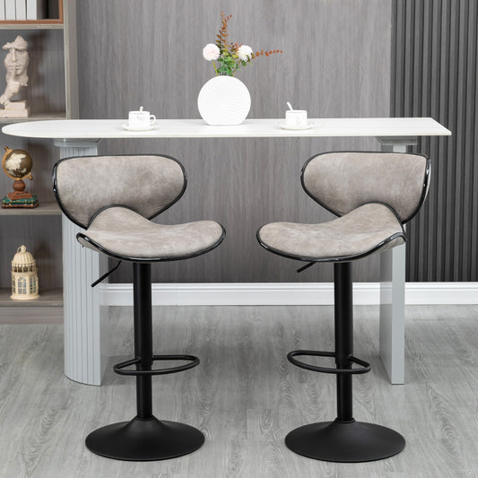 Vintage Bar Stool Set of 2 Microfiber Cloth Adjustable Height Armless Chairs with Swivel Seat, Taupe Gray