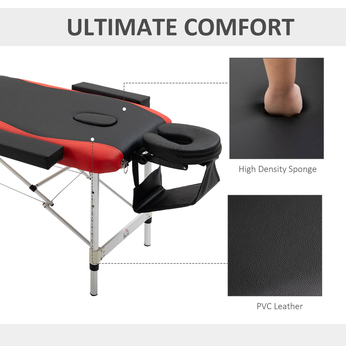 73" 3 Section Foldable Massage Table Professional Salon Spa Facial Couch Bed (Black/Red)