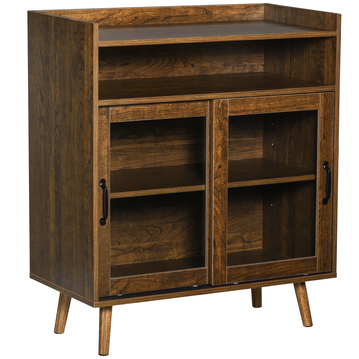 Kitchen Cabinet Storage Sideboard Server Console Buffet Table with Framed Glass Doors Brown