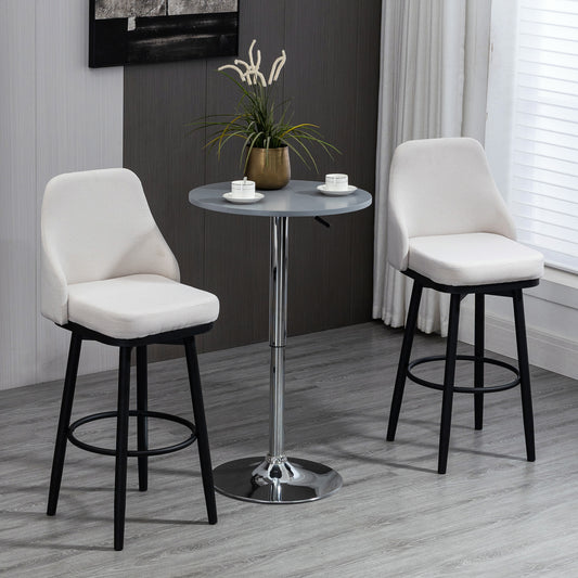 Extra Tall Bar Stools Set of 2, Modern 360° Swivel Barstools, Dining Room Chairs with Steel Legs Footrest, Cream White