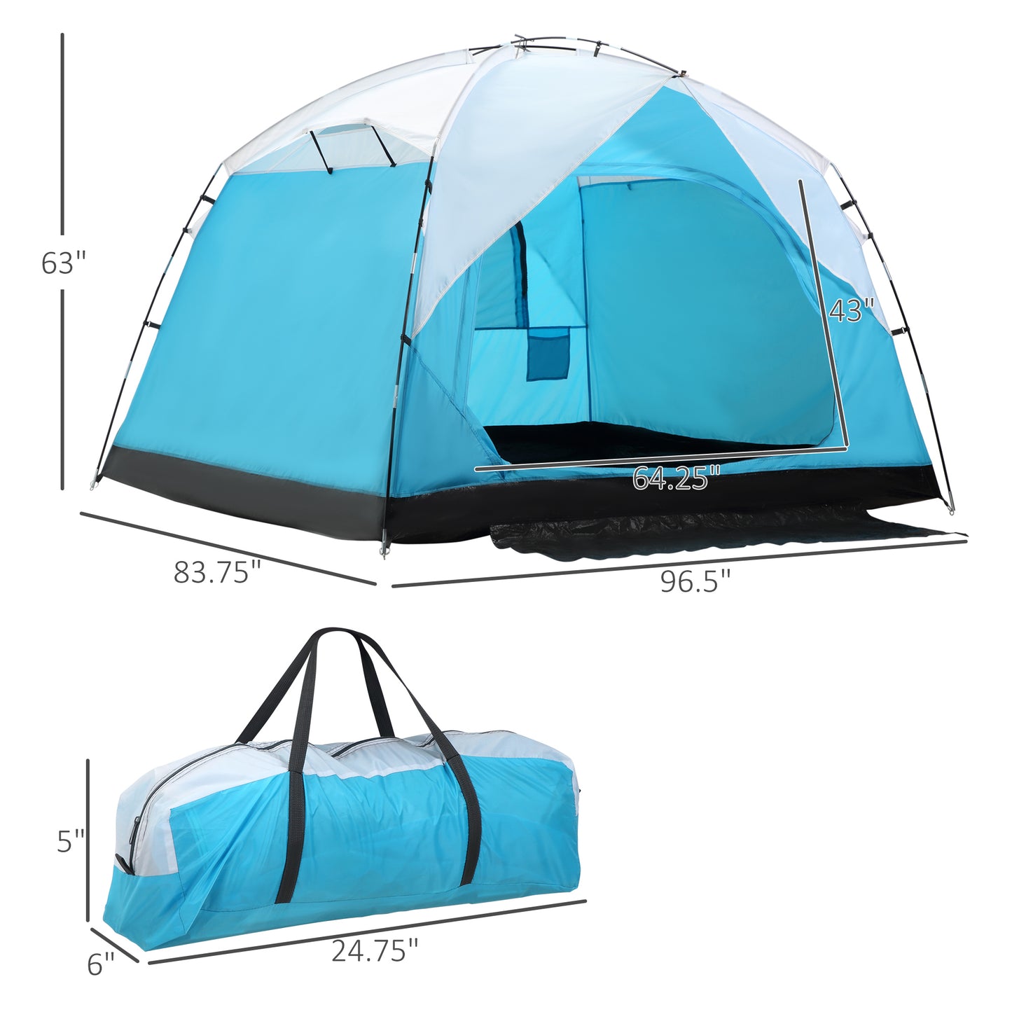 Outsunny 4 Person Camping Tent with Door Windows Backpacking Tent for Family Hiking Travel Hunting Picnic Blue and Grey