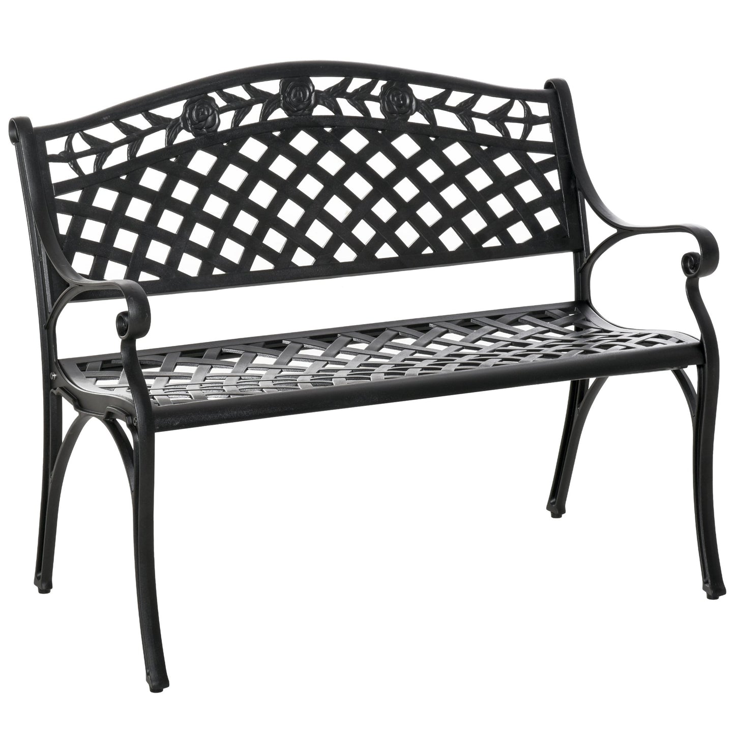 Outsunny 2-seater Aluminum Garden Bench Outdoor Loveseat Chair for Outdoor, Patio, Yard, Lawn with Floral Pattern