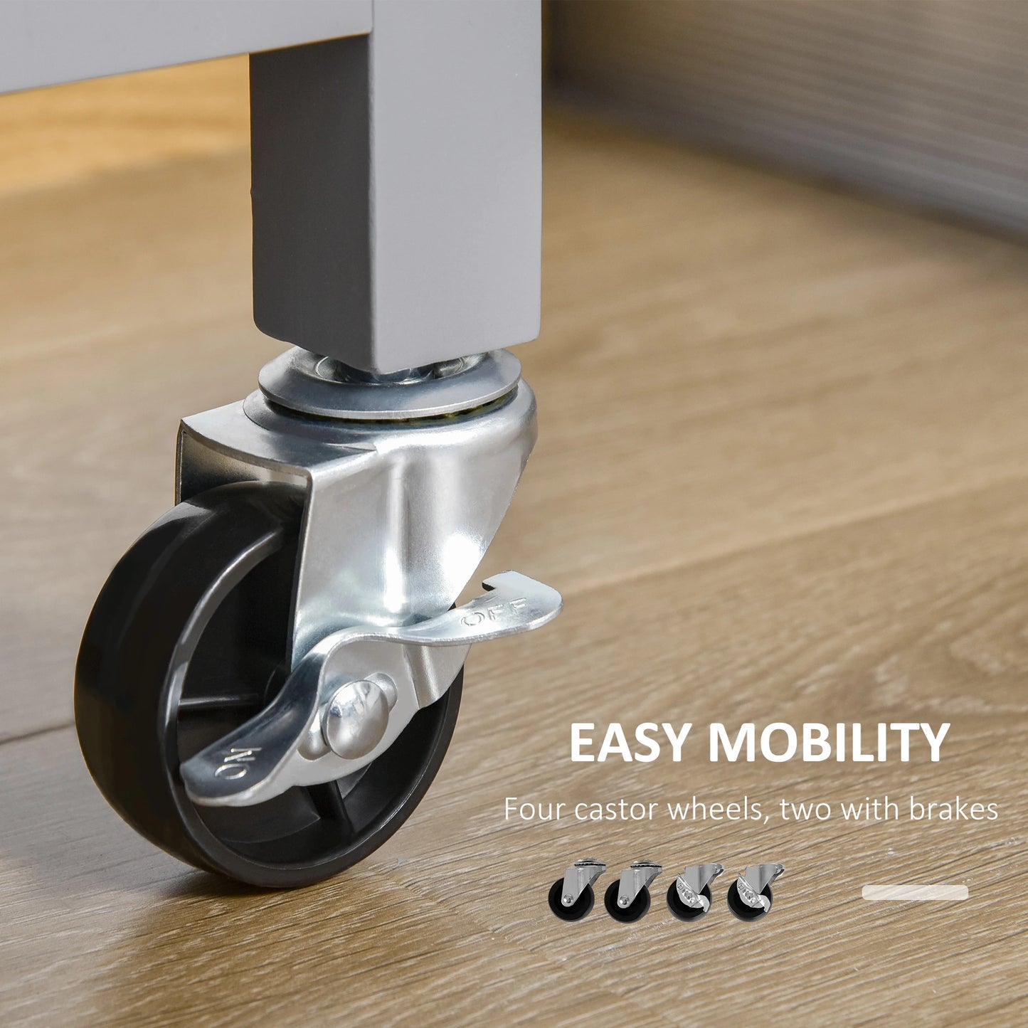 Utility Kitchen Cart Rolling Kitchen Island Storage Trolley with Rubberwood Top, 2 Drawers, Towel Rack, Grey