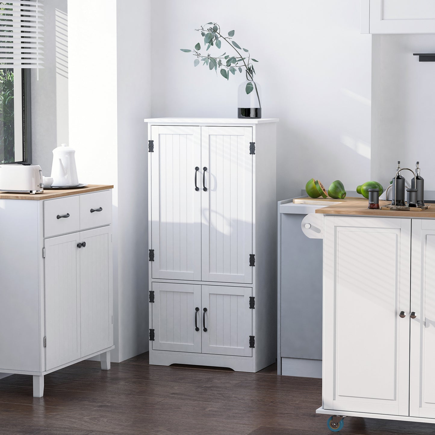 Accent Floor Storage Cabinet Kitchen Pantry with Adjustable Shelves and Doors, White