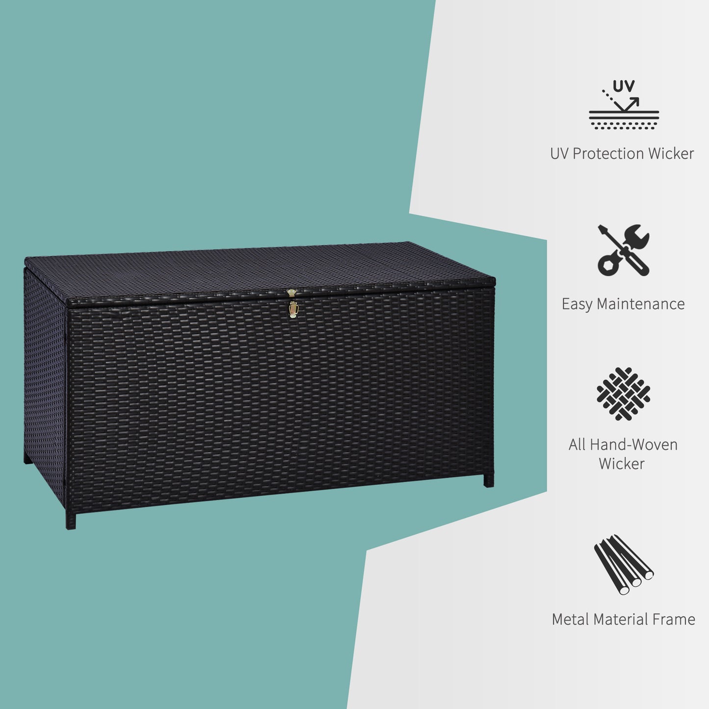 44.5x17x22inch Outdoor Garden Rattan Storage Box Wicker Home Furniture Indoor Storing Unit with Lid Coffee