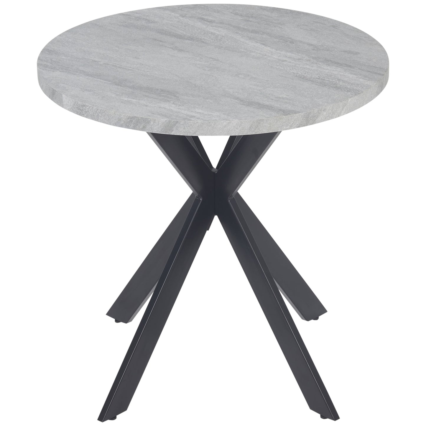 29" Dining Table, Contemporary Kitchen Table Round Faux Stone Texture with Steel Legs, Gray