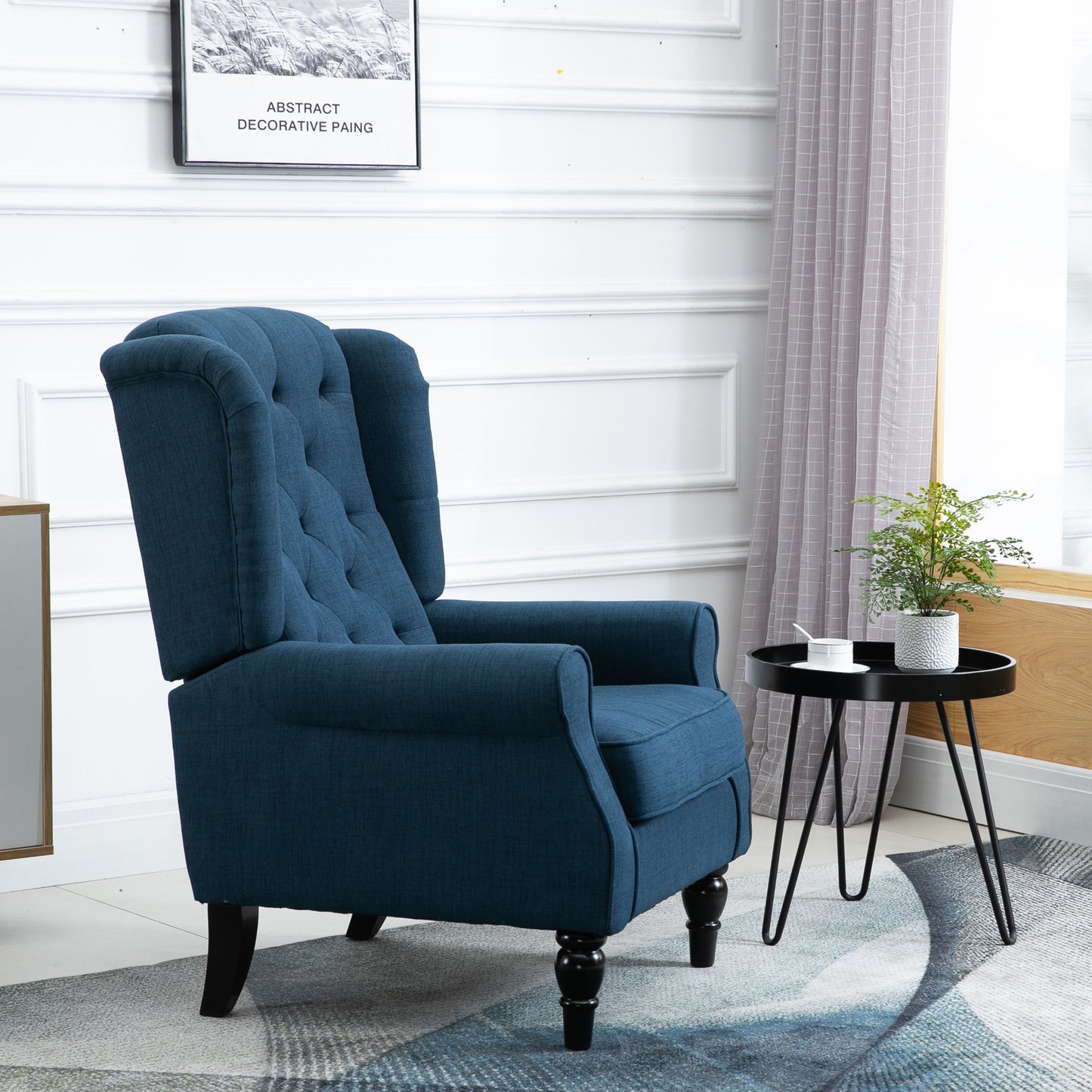 Button-Tufted Accent Chair with High Wing Back, Rounded Cushioned Armrests and Thick Padded Seat, Blue