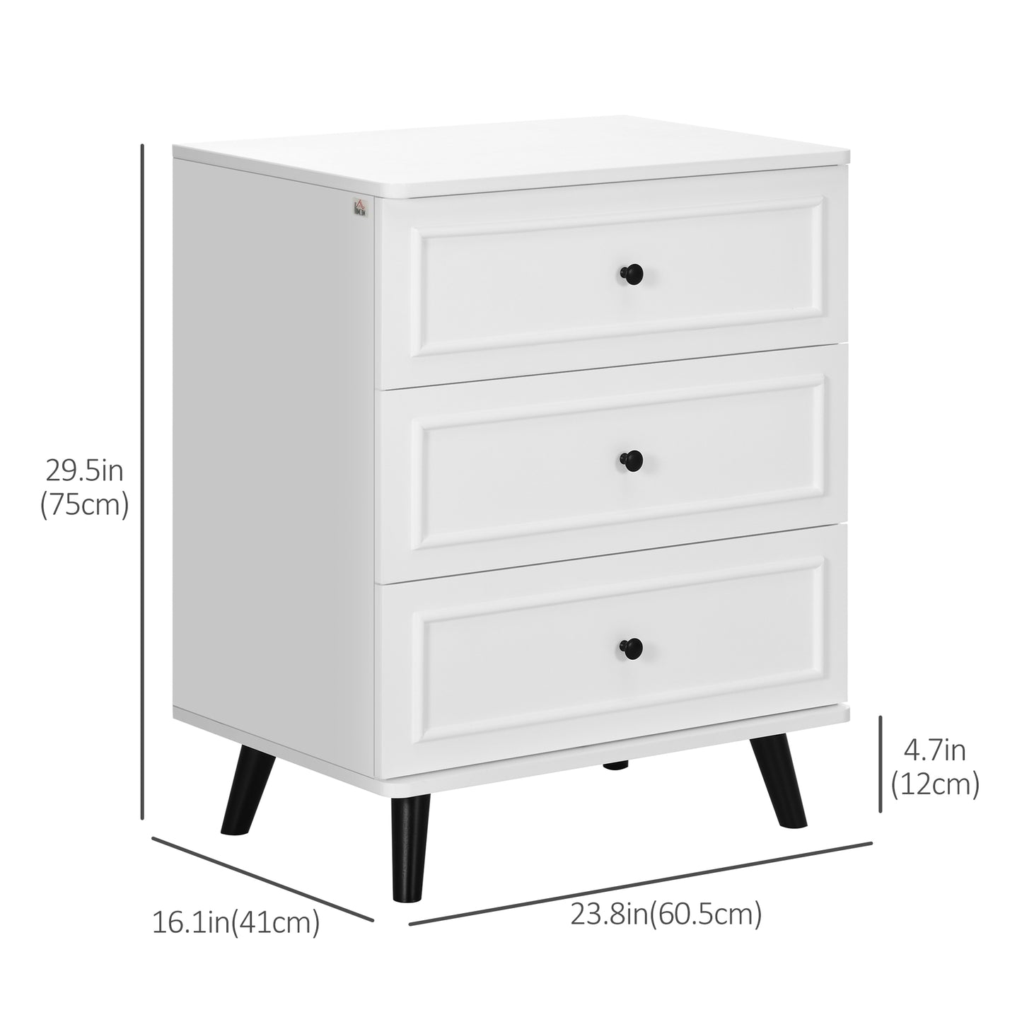 3 Drawer Dresser, Chest of Drawers Storage Cabinet with Solid Wood Legs and Handles for Living Room, White