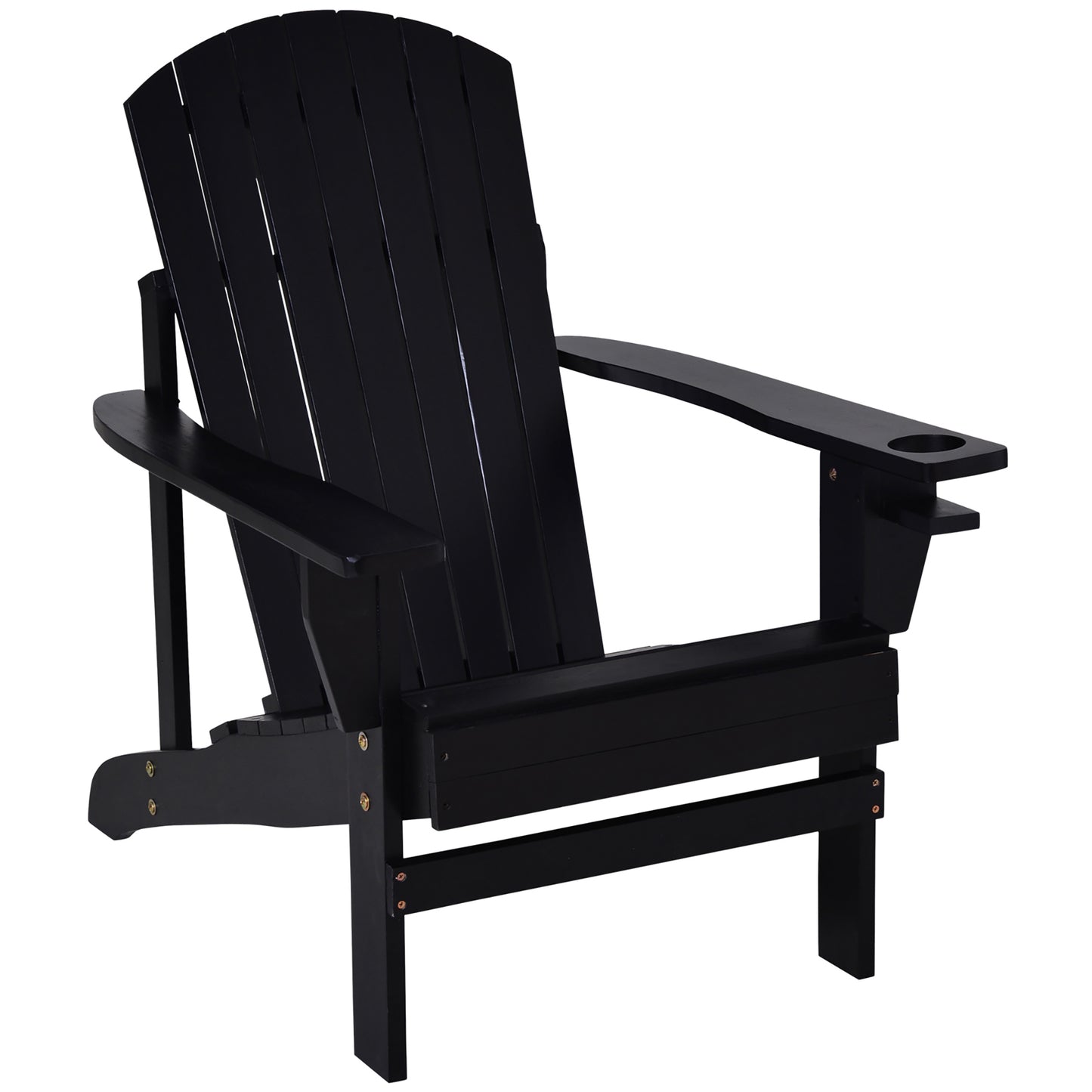 Outsunny Classic Adirondack Chair, Muskoka Chairs, Garden Deck Chair with Cup Holder for Patio, Indoor, Backyard, Black