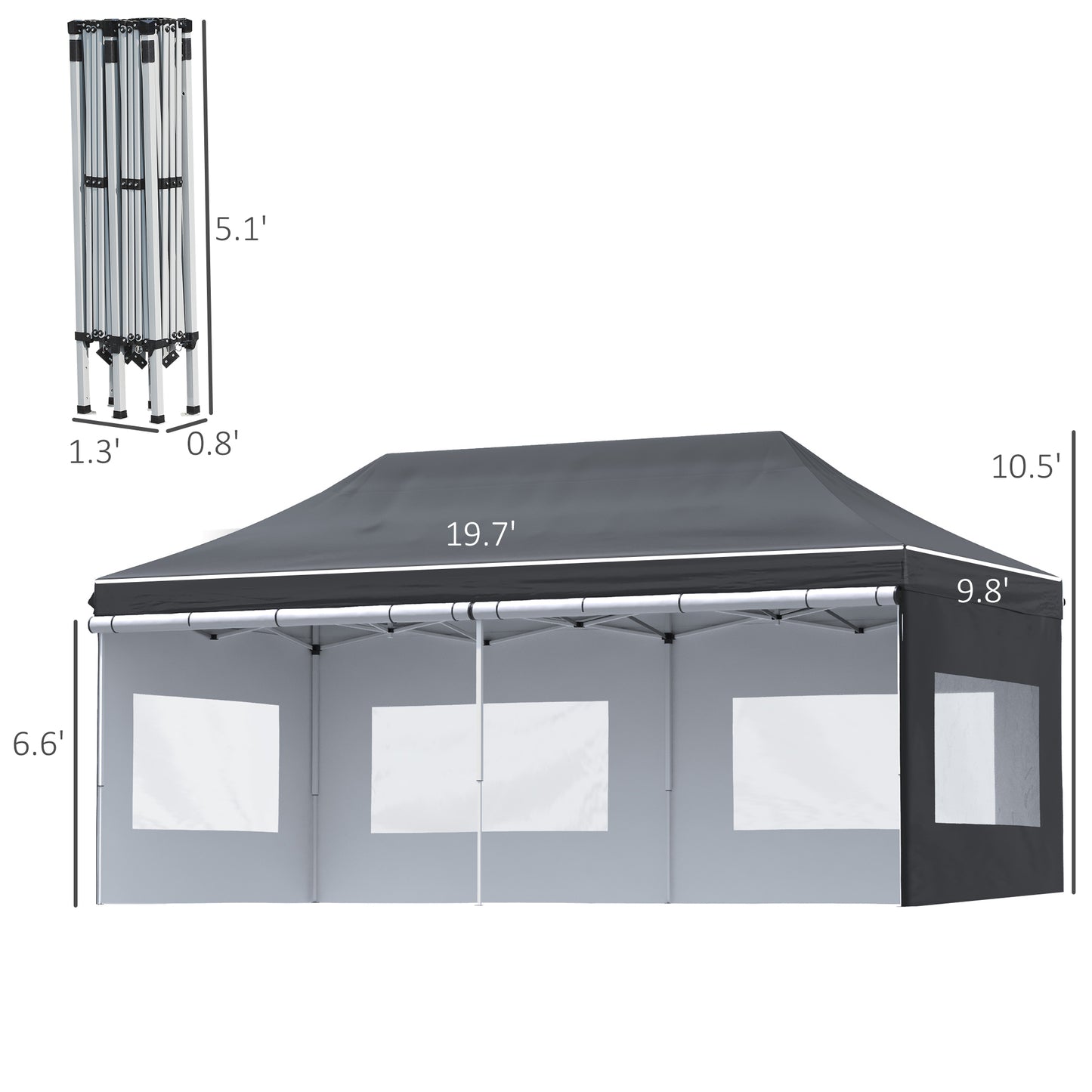 Outsunny 20' x 10' Pop Up Canopy Tent Folding Instant Shelter Gazebo with Removable Sidewalls, 4 Windows, 4 Sand Weights Bags and Carrying Bag, Black