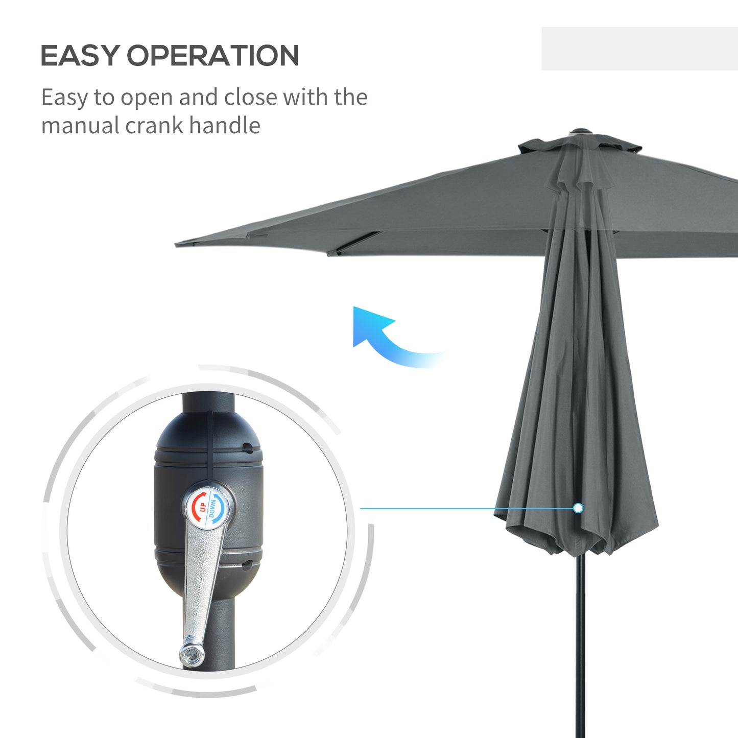 Outsunny 10’ x 8’ Outdoor Patio Umbrella Garden Parasol Sunshade Grey