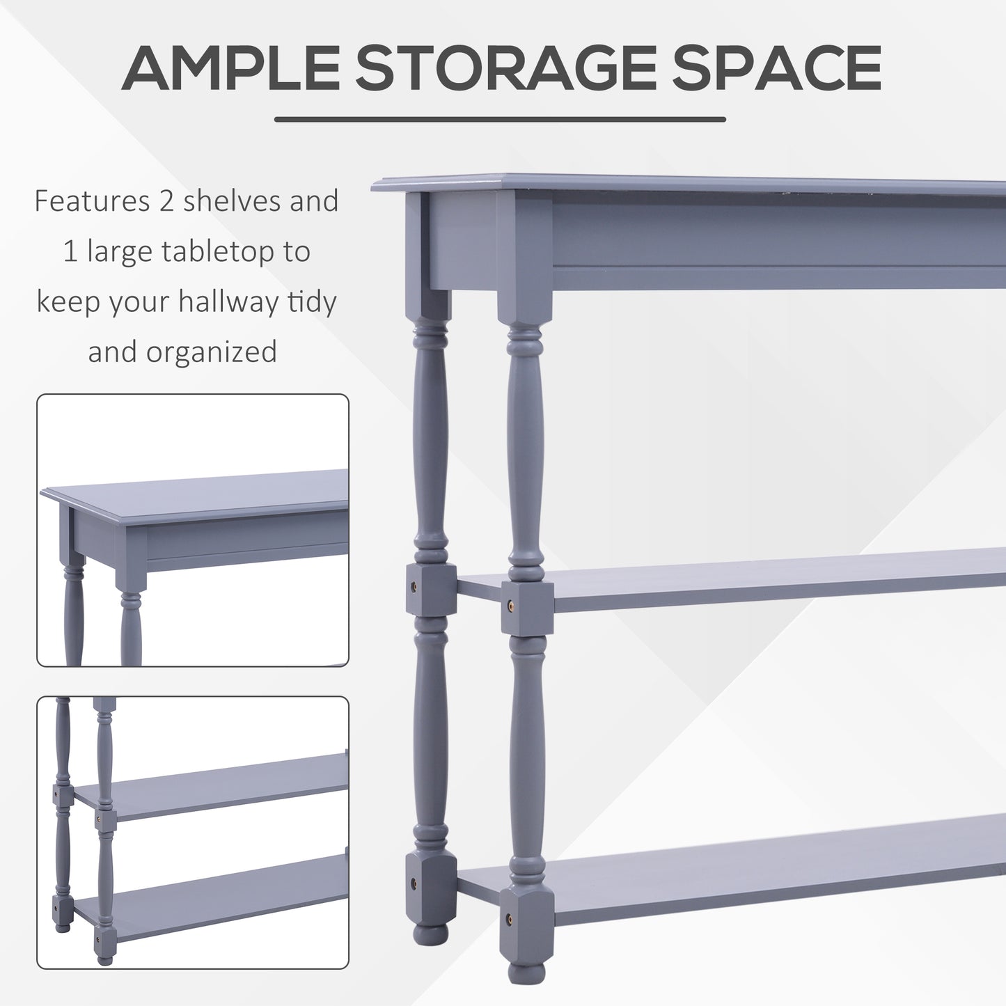 Console Table Modern Sofa Table with 2 Tier Shelves for Living Room, Entryway, Bedroom, Grey