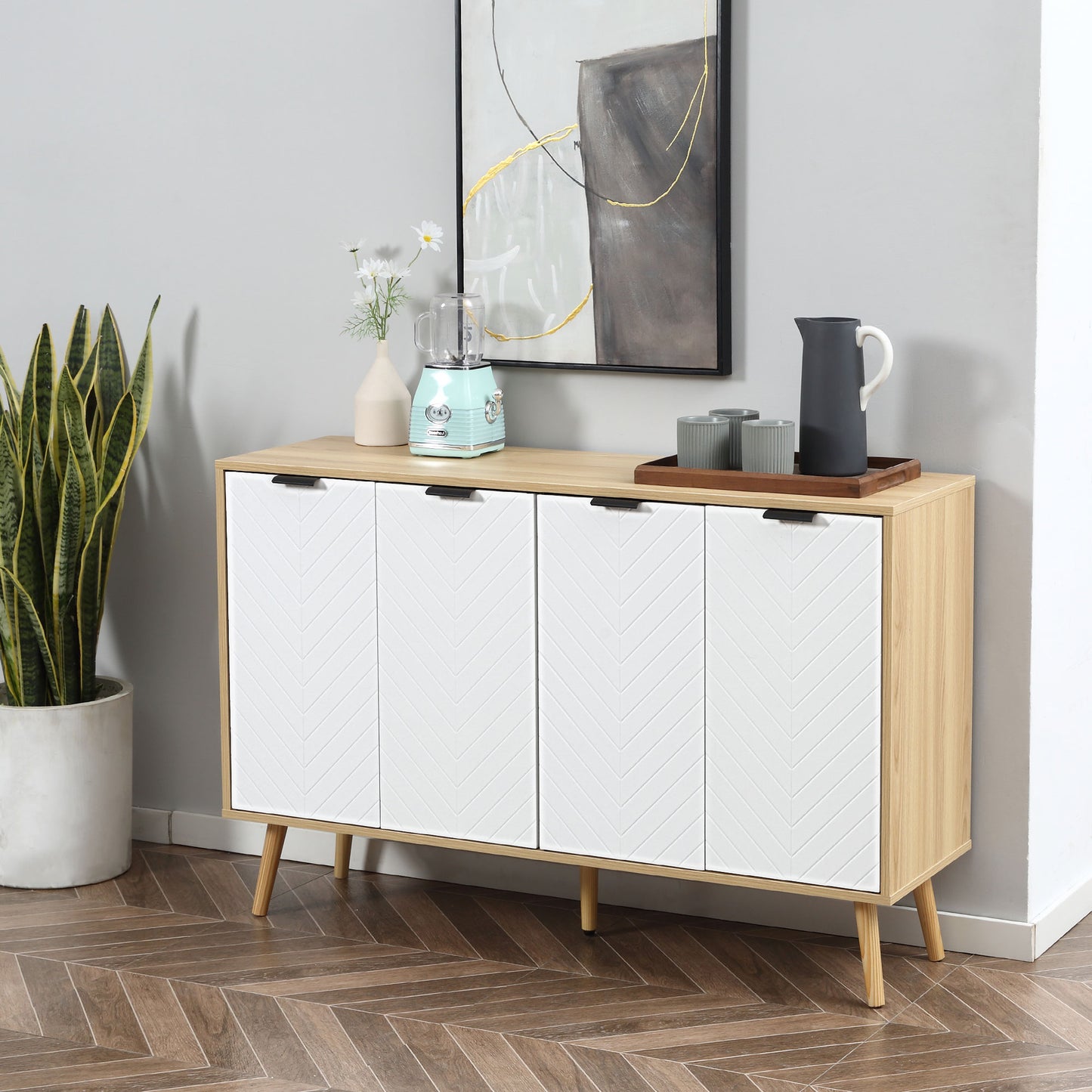 Modern Sideboard, Storage Cabinet, Accent Cupboard with Adjustable Shelves for Kitchen, Dining Room, Living Room, White