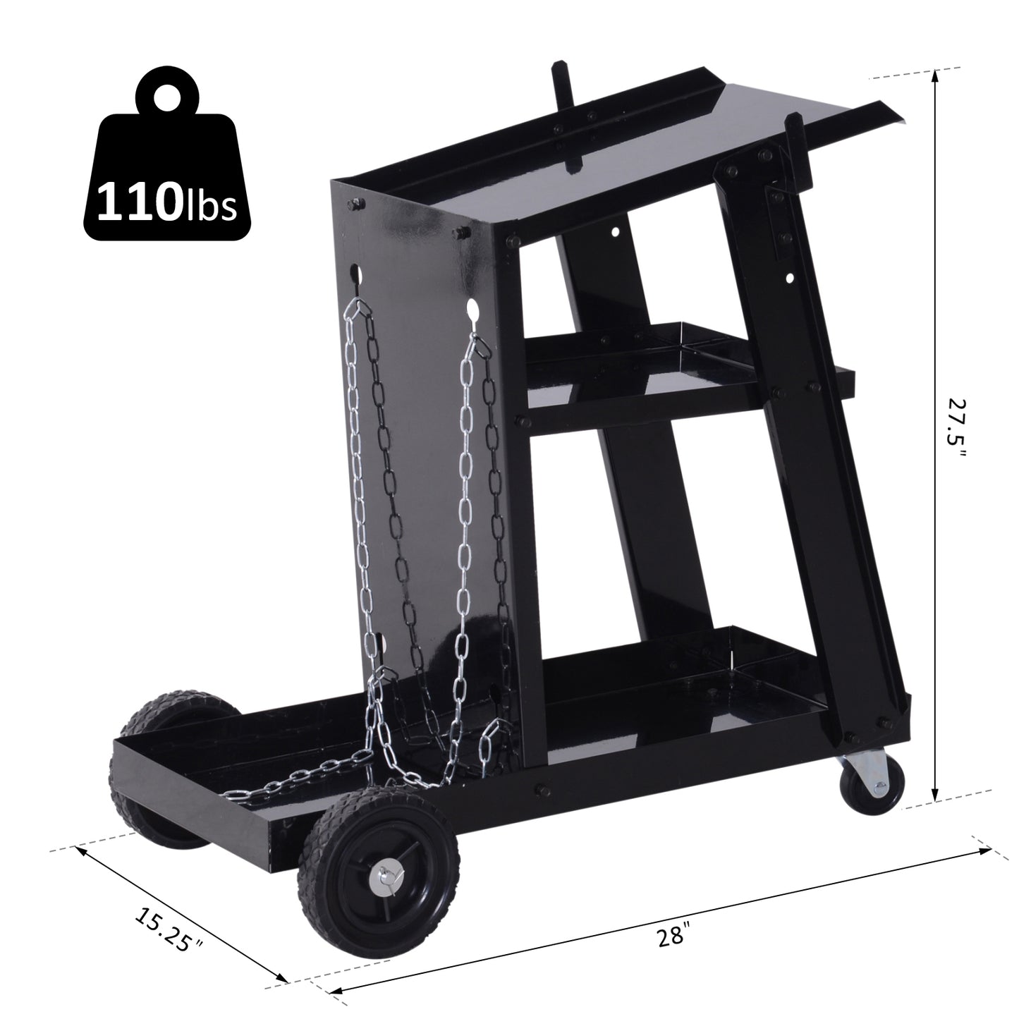 3 Tier Welding Cart Welder Trolley Garage Welding/Plasma Cutter Cart for Tanks Gas Bottles w/ Safety Chain Black