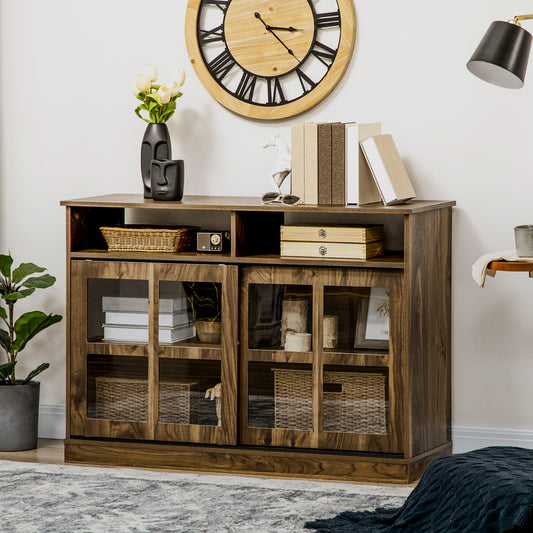 Modern Sideboard with Shelves, Buffet Cabinet with Storage Cabinets, Adjustable Shelf, Sliding Doors for Living Room, Kitchen, Walnut