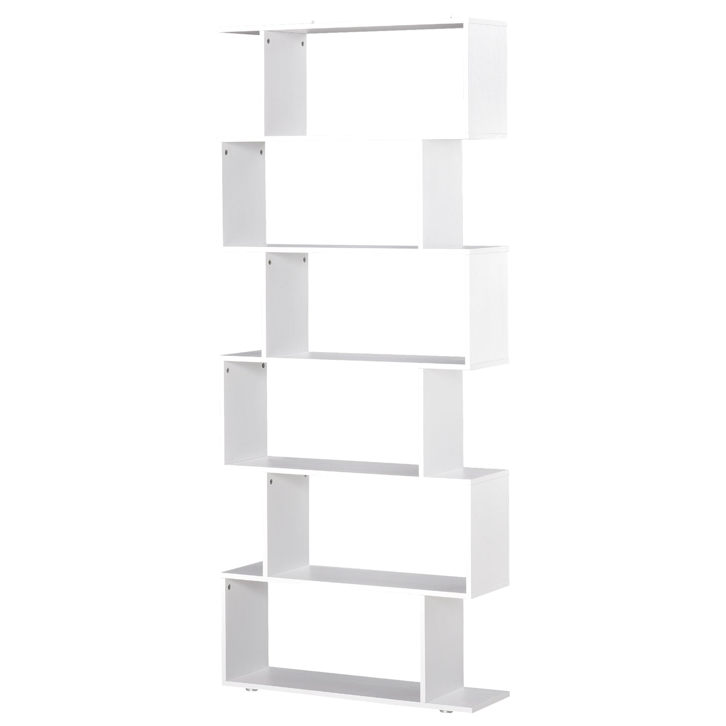 6-Tires Wooden Bookcase S Shape Storage Display Unit Home Divider Office Furniture White