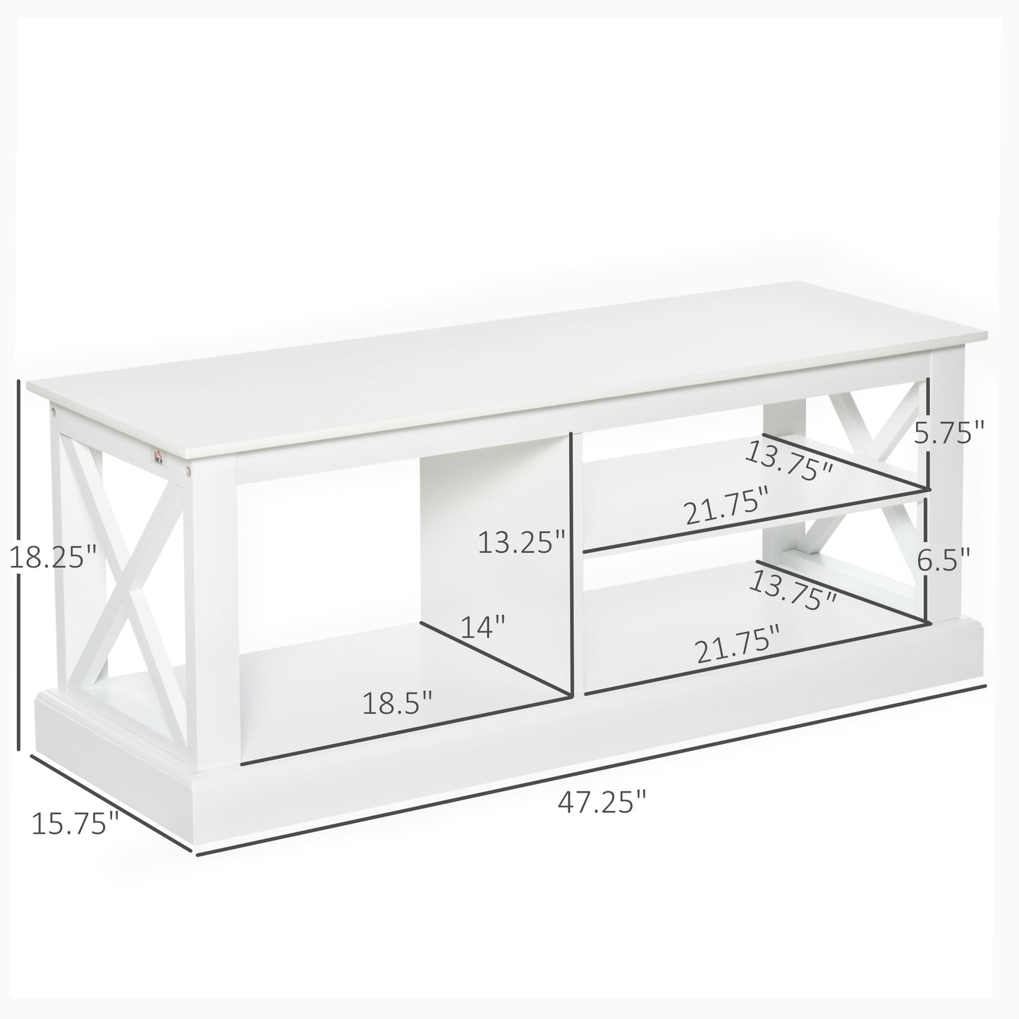 TV Stand Storage Console Cabinet Media Center with 3 Shelves for Living Room Bedroom Fits for 46'' TV, White