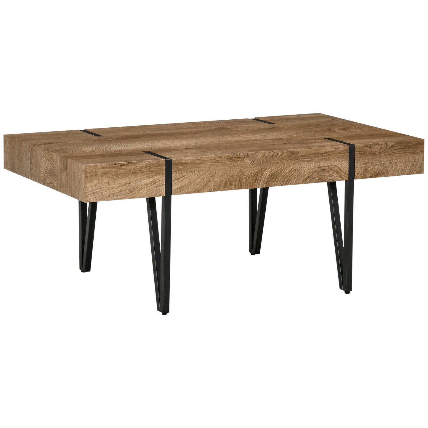 Rustic Coffee Table, Rectangle Nature Cocktail Table with Steel Hairpin Legs for Living Room