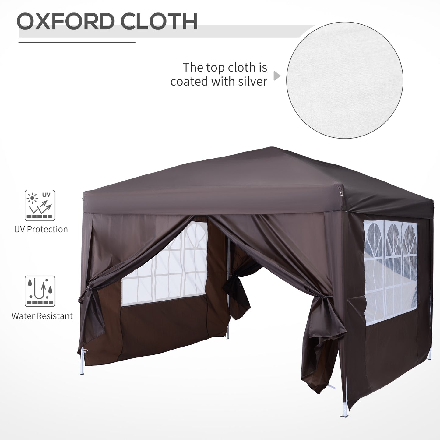 Outsunny 10x10ft Folding Tent Gazebo Pop Up Party Wedding Tent Portable Outdoor Sunshade Coffee