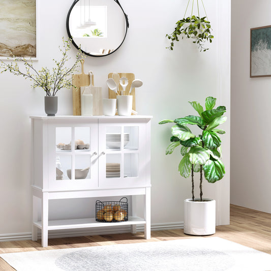 Modern Sideboard Buffet Cabinet Wood Console Table with Glass Doors Kitchen Dining Room Furniture White