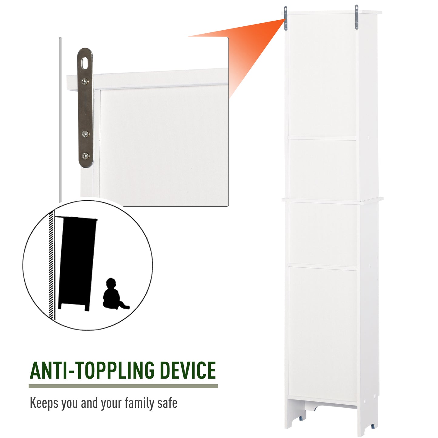 Tall Bathroom Storage Cabinet, Freestanding Linen Tower with 3-Tier Open Adjustable Shelf and Cupboard, White