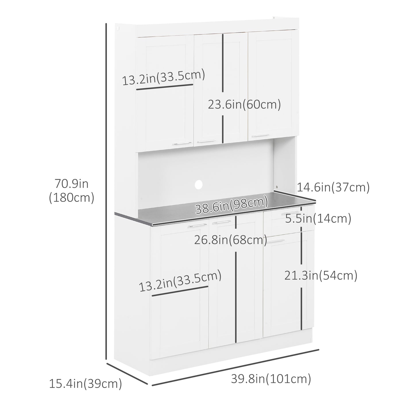 71" Kitchen Pantry Cabinet, Storage Buffet with Hutch, Adjustable Shelves for Living Room, High Gloss White