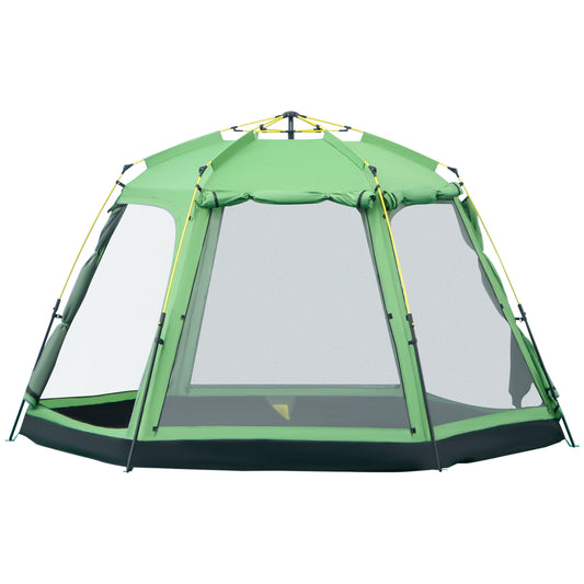 Outsunny 6 People Pop Up Design Camping Tent, 2-Tier Fabric Backpacking Tent with 4 Windows 2 Doors Portable Carry Bag for Fishing Hiking, Green