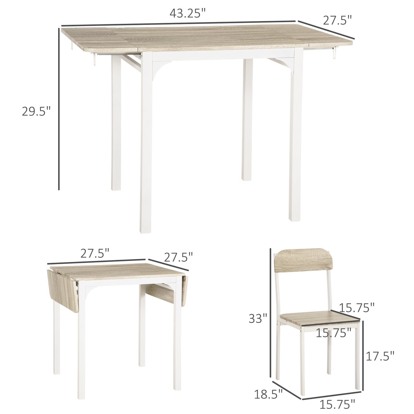 Foldable Dining Table Set for 2, Drop-Leaf Kitchen Table with 2 Chairs for Apartments, Studios, Natural