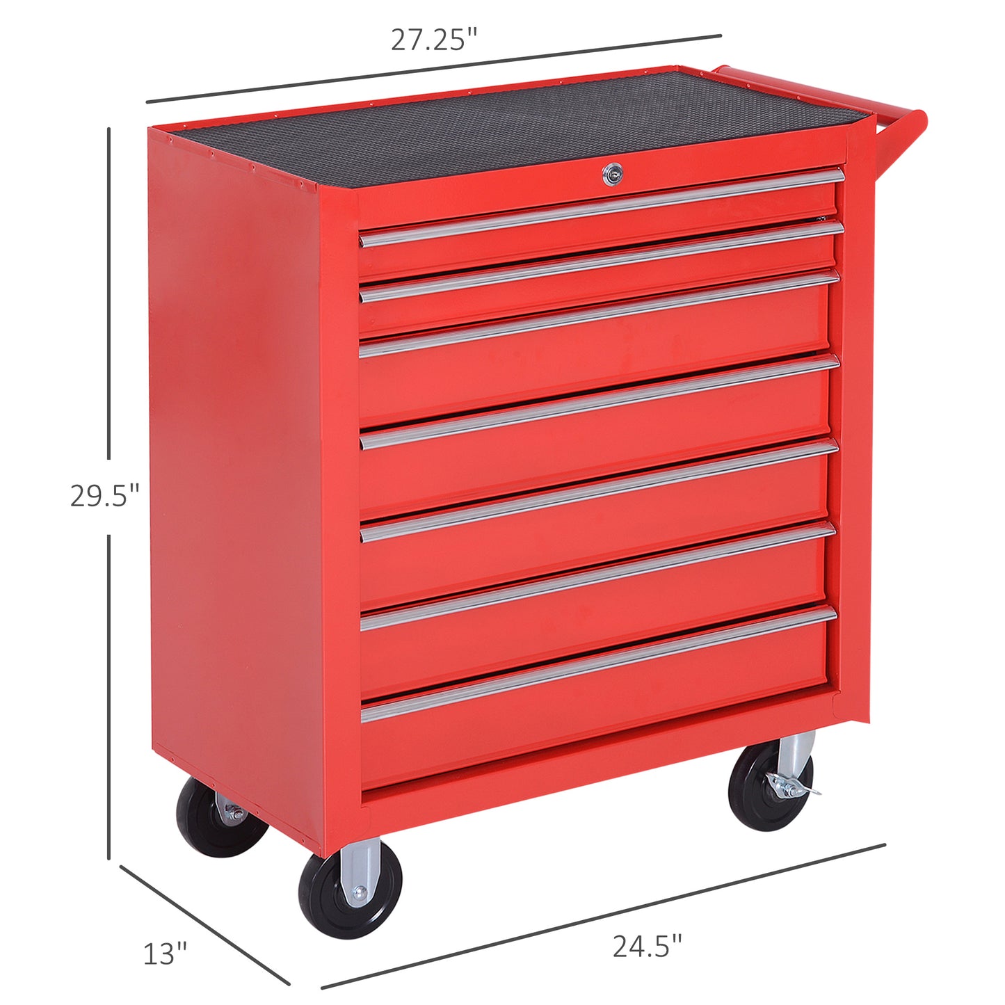 7 Drawer Roller Tool Chest, Mobile Lockable Toolbox, Storage Organizer with Handle for Workshop Mechanics Garage, Red