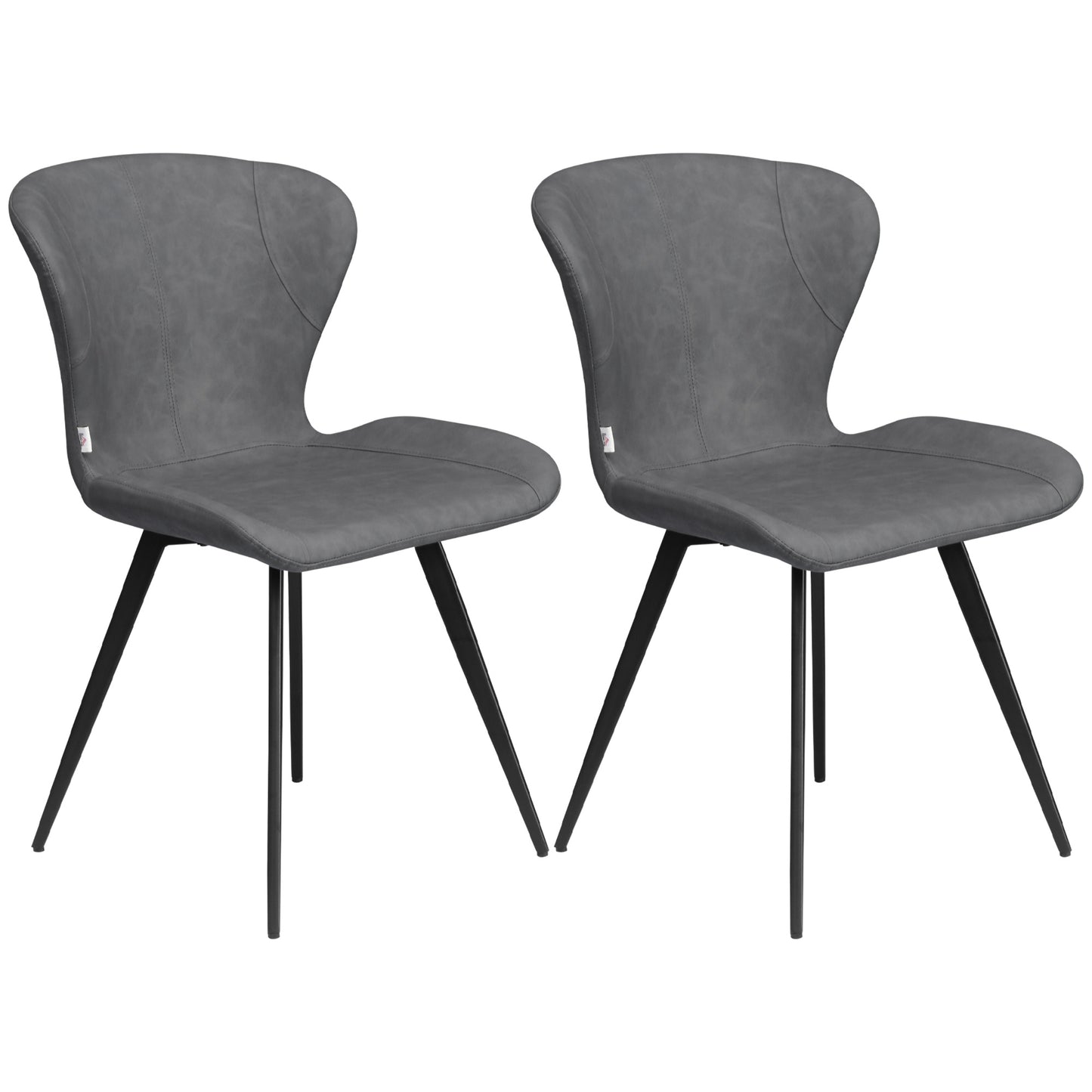 Mid-Century Dining Chairs Set of 2, PU Leather Accent Chairs, Armless Kitchen Chairs with Steel Legs for Living Room, Grey