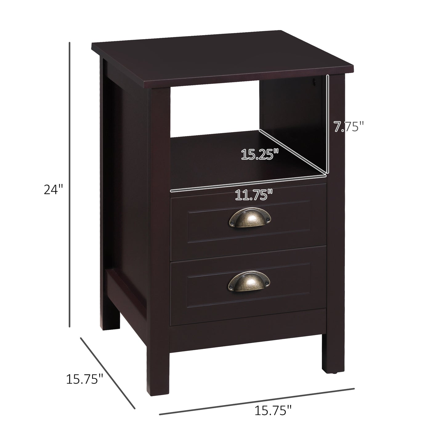 Modern End Table with 2 Drawers and Storage Shelf, Accent Sofa Side Table for Living Room, Coffee