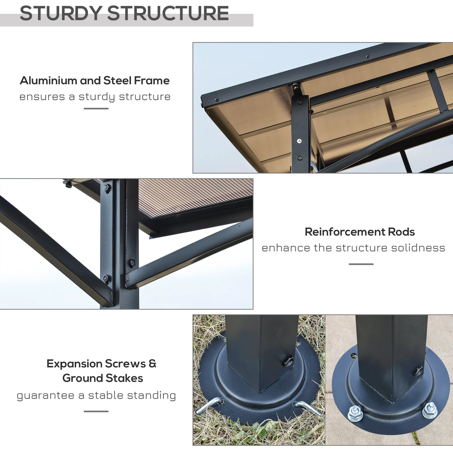 Outsunny 8' x 5' Hardtop Grill Gazebo Aluminium BBQ Canopy Gazebo Outdoor Canopy with Side Shelves