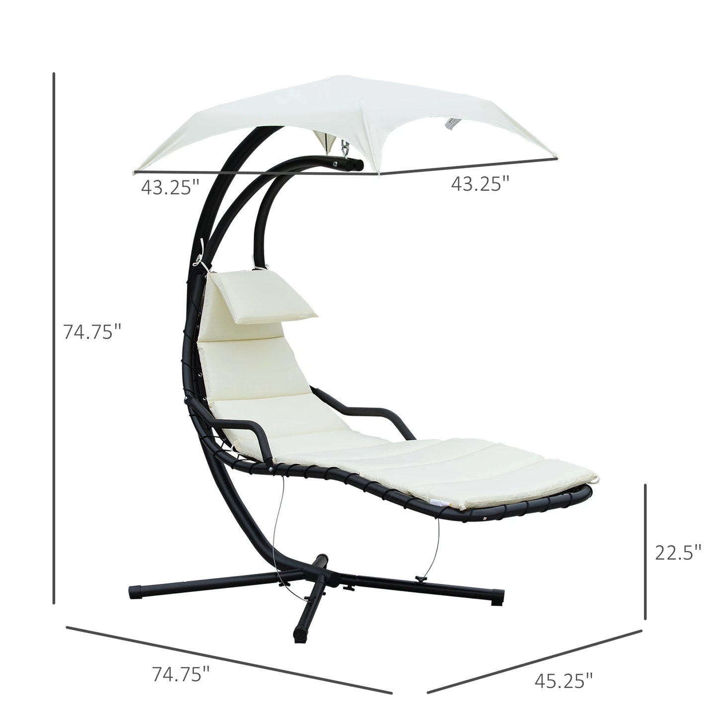 Outsunny Swing Chair Outdoor Hanging Hammock Chaise Lounge with Stand and Canopy Cream White