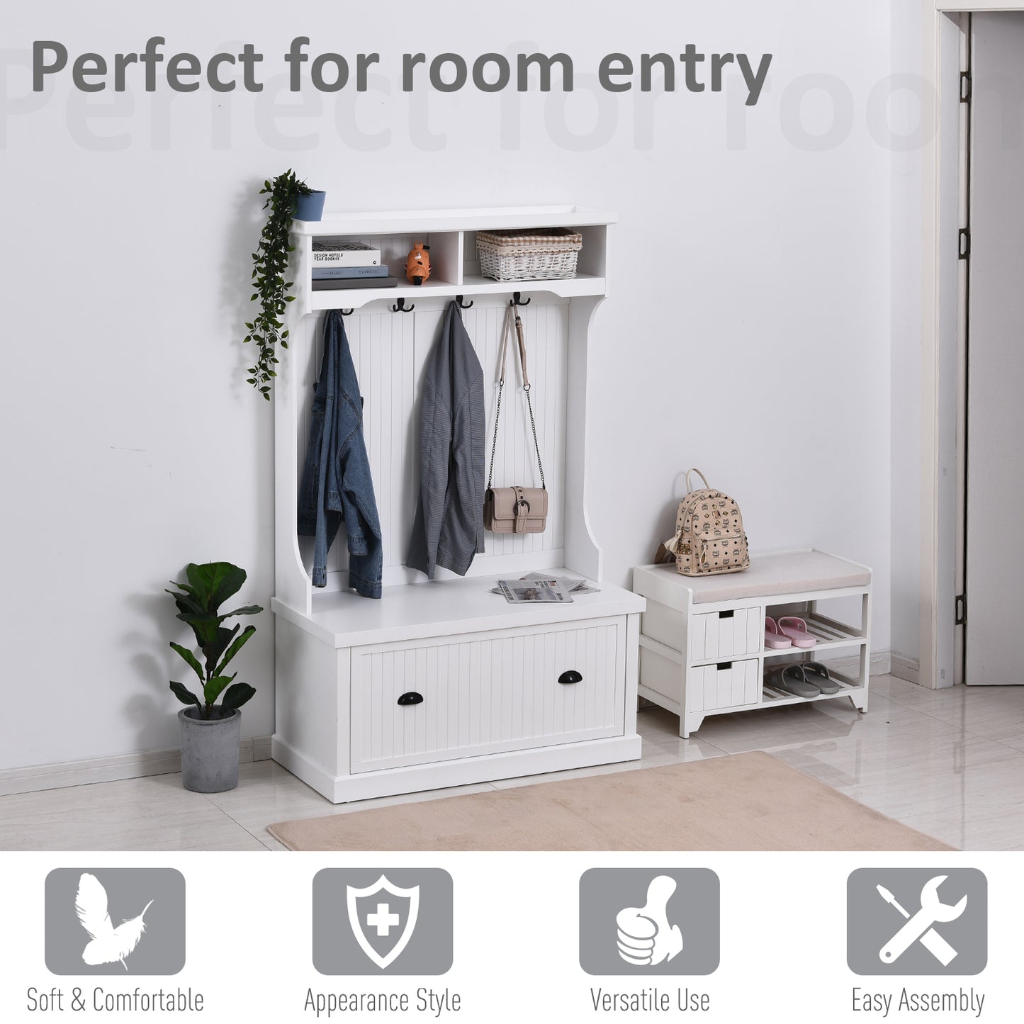 Hall Coat & Shoe Storage Cupboard Corner Hall Tree White