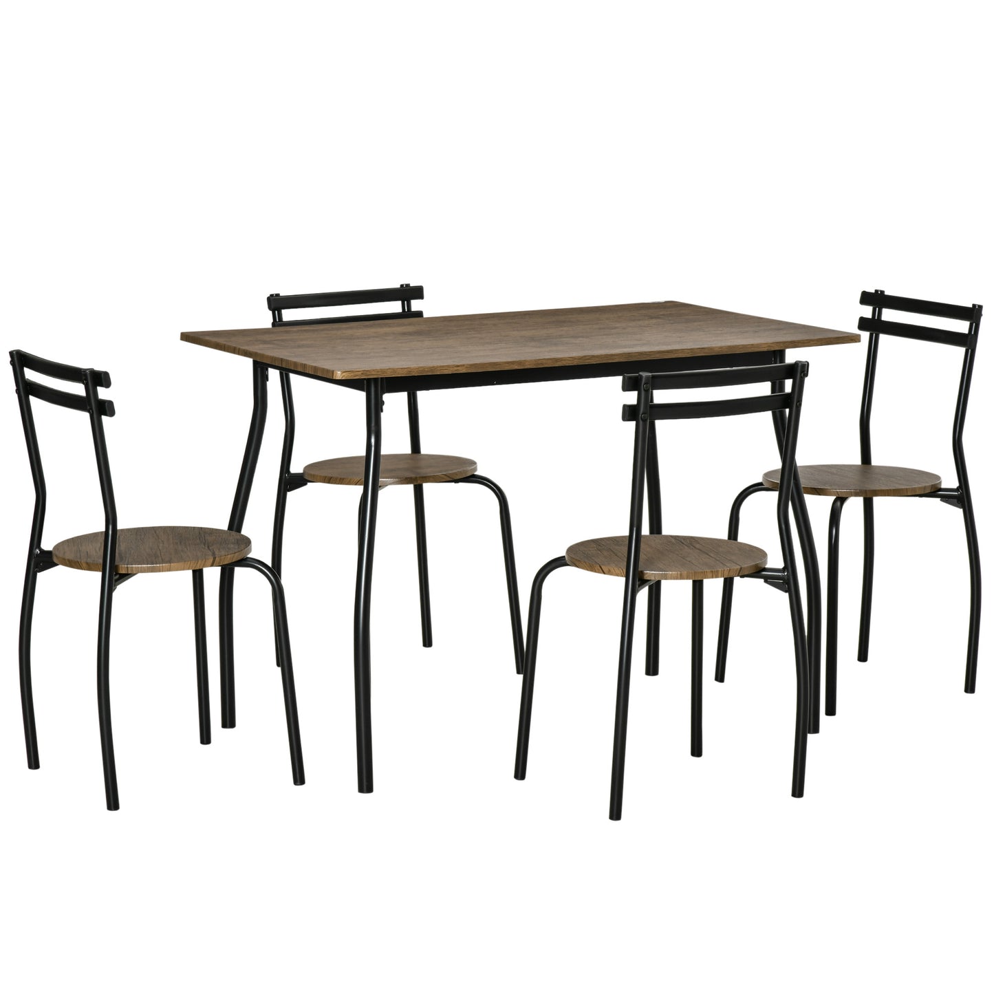 Industrial Dining Table Set for 4, Kitchen Table with 4 Chairs Steel Frame for Small Space, Dark Walnut