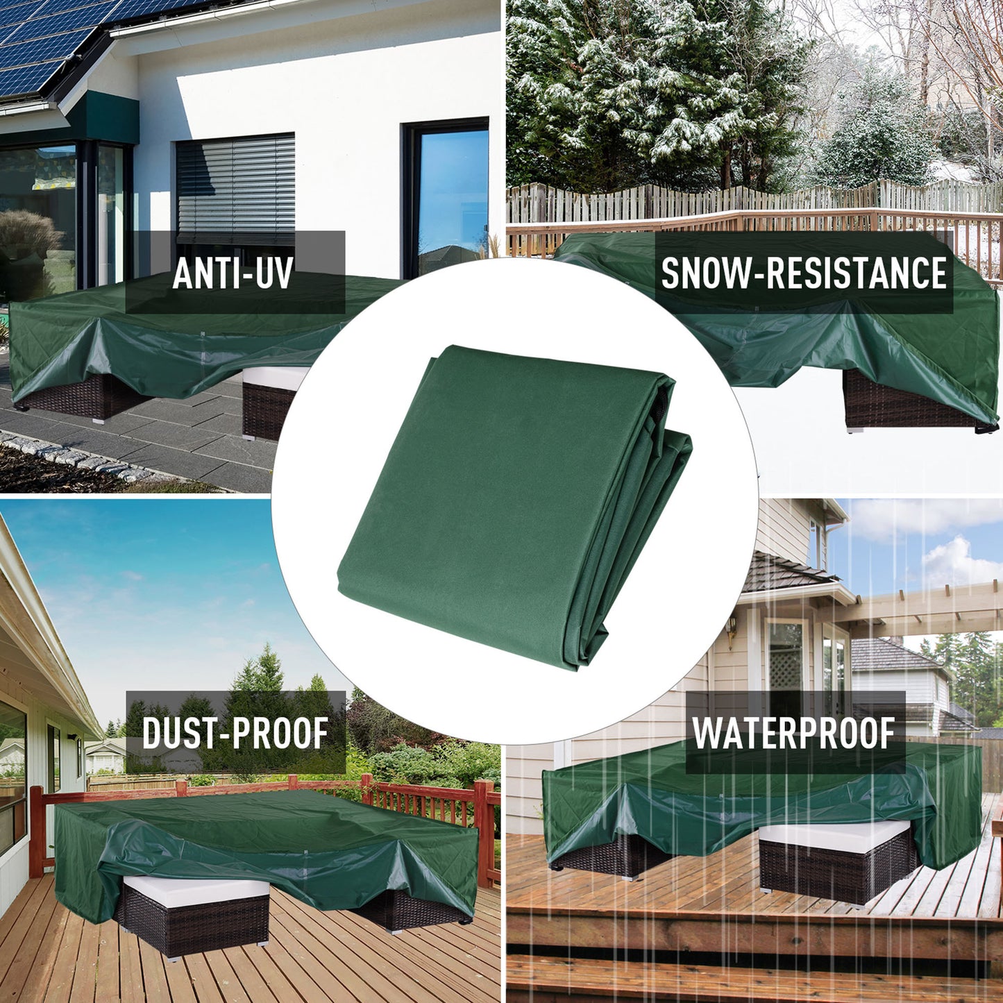 Outsunny 96.5”L x 65.7”W x 26.4”H Garden Furniture Protective Covers Patio Outdoor Rattan Wicker Furniture Cover Oxford (5-7 pcs) Waterproof UV Rain Protector Dark Green