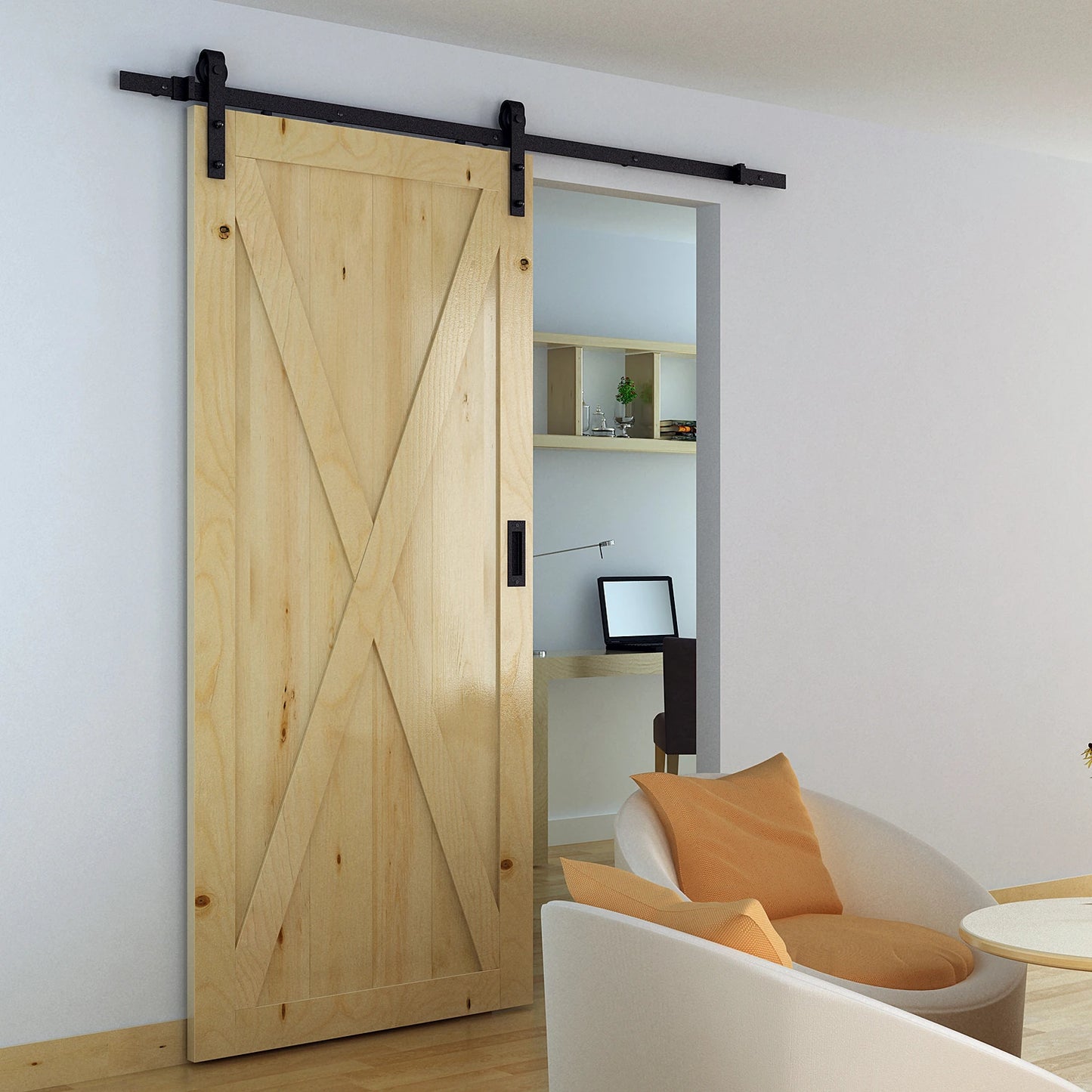 6.6FT CARBON STEEL Sliding Wood Barn Door Hardware Track Set Door System Carbon Steel J Shape Roller