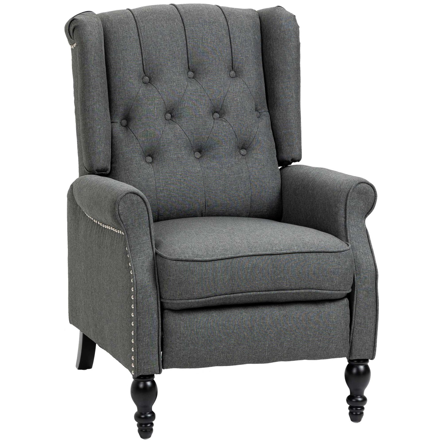 Manual Reclining Sofa, Fabric Push Back Recliner Chair with Button Tufted Backrest, Nail Head Trim, Armrest, Dark Gray